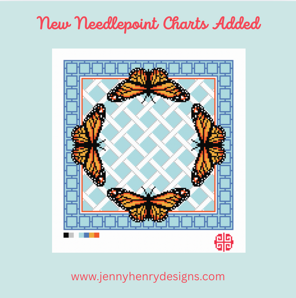 Needlepoint Chart Digital Download: Monarchs Tray