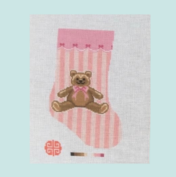 New Arrival: Pink Teddy Bow Mini Stocking 18 Mesh Needlepoint Canvas