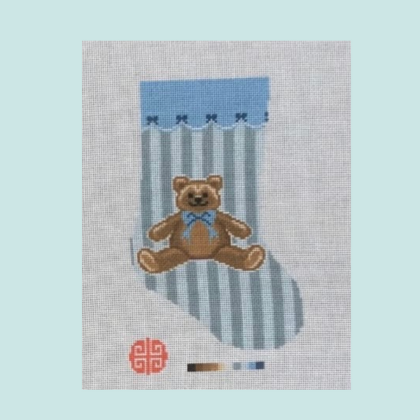 New Arrival: Blue Teddy Bow Mini Stocking 18 Mesh Needlepoint Canvas