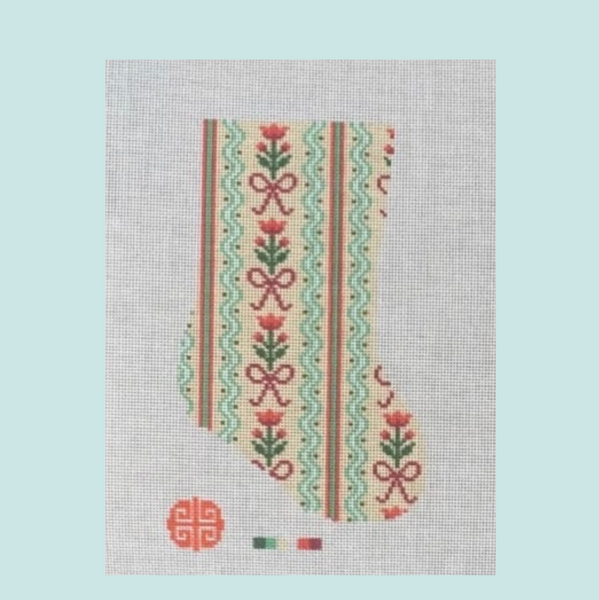 Preorder: Christmas Floral Mini Stocking 18 Mesh Needlepoint Canvas