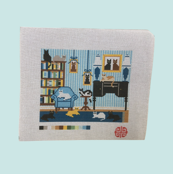 Preorder: Cat Lover In Blue, 7" x 9" on 13 mesh