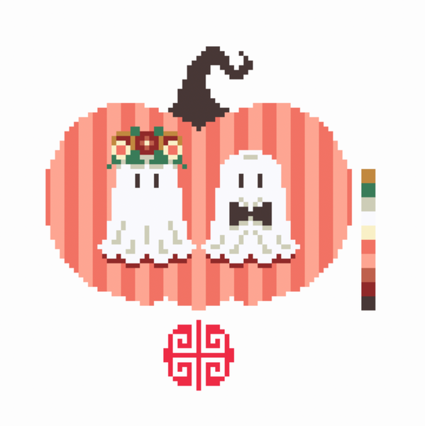 Needlepoint Chart Digital Download: Ghosts Couple Pumpkin 2026