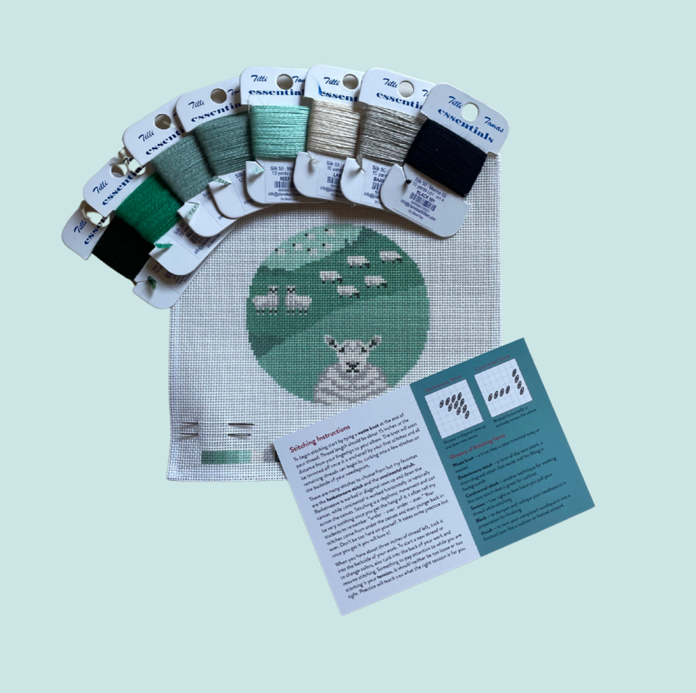 English Sheep 4" Round 18 mesh needlepoint kit