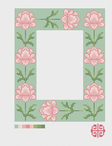 Soft Green Peony Needlepoint Frame Canvas