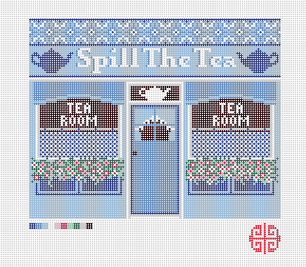 The Little Shop Series: Clutch or Dresser Tray Canvas: Spill The Tea Cafe 13 Mesh Needlepoint Canvas