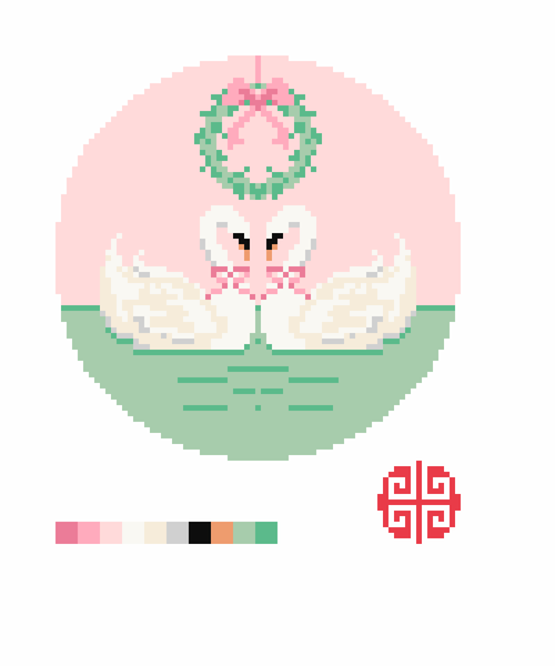 The Christmas Swans Needlepoint Canvas 4" round on 18 mesh