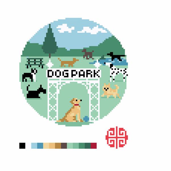 Dog Park Needlepoint Canvas 4" round on 18 mesh