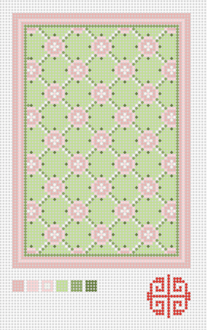 Rose Lattice in green and pink Passport Case Needlepoint Canvas