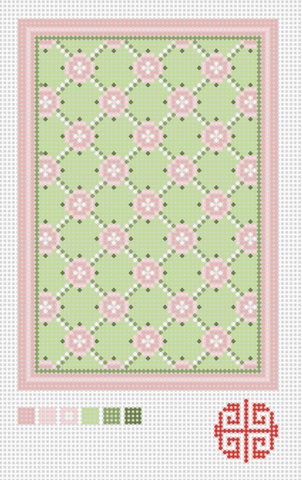 SALE! Rose Lattice in green and pink Passport Case Needlepoint Canvas