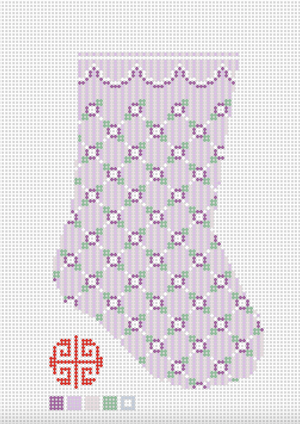 SALE! Mini Stocking: Lavender Ditsy 13 Mesh Mini Stocking Needlepoint Canvas