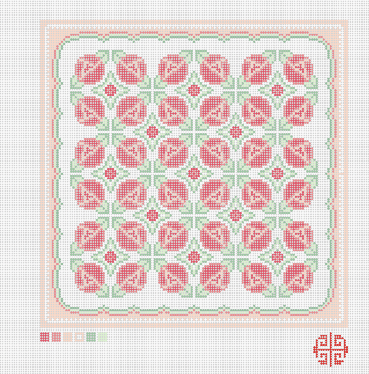 Needlepoint Tray Canvas: Rosebud Tray Canvas